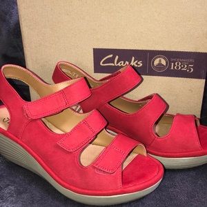 Red Clark’s Comfort Wedge Sandal